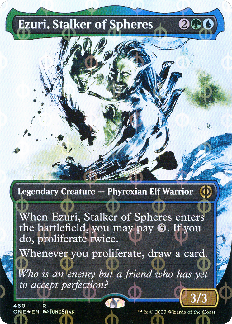 Ezuri, Stalker of Spheres (Borderless Ichor Step-and-Compleat Foil) [Phyrexia: All Will Be One] | Card Merchant Takapuna