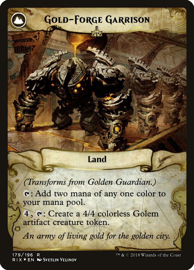 Golden Guardian // Gold-Forge Garrison [Rivals of Ixalan Prerelease Promos] | Card Merchant Takapuna