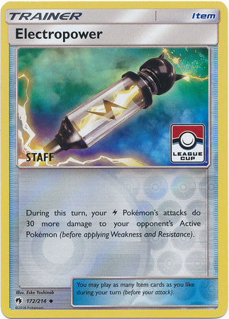 Electropower (172/214) (League Promo Staff) [Sun & Moon: Lost Thunder] | Card Merchant Takapuna