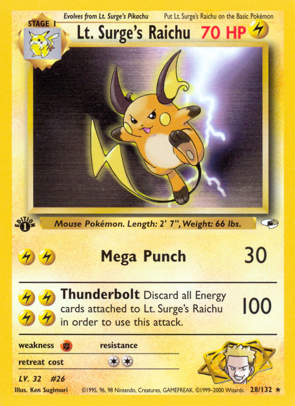 Lt. Surge's Raichu (28/132) [Gym Heroes 1st Edition] | Card Merchant Takapuna