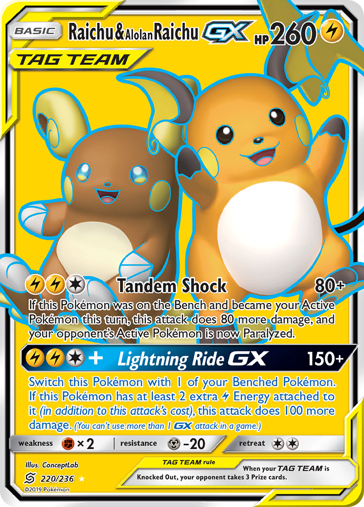 Raichu & Alolan Raichu GX (220/236) [Sun & Moon: Unified Minds] | Card Merchant Takapuna