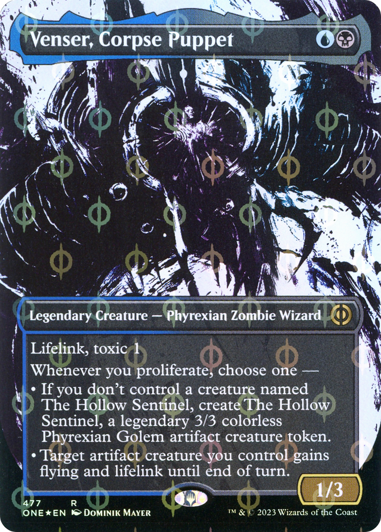 Venser, Corpse Puppet (Borderless Ichor Step-and-Compleat Foil) [Phyrexia: All Will Be One] | Card Merchant Takapuna