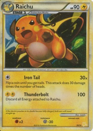 Raichu (30/30) [HeartGold & SoulSilver: Trainer Kit - Raichu] | Card Merchant Takapuna