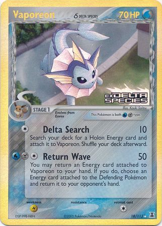 Vaporeon (18/113) (Delta Species) (Stamped) [EX: Delta Species] | Card Merchant Takapuna