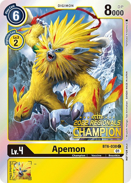 Apemon [BT6-038] (2022 Championship Online Regional) (Online Champion) [Double Diamond Promos] | Card Merchant Takapuna