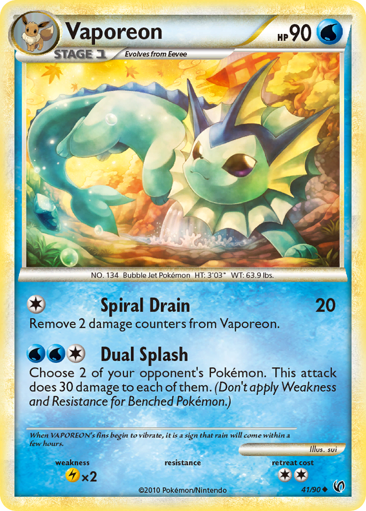 Vaporeon (41/90) [HeartGold & SoulSilver: Undaunted] | Card Merchant Takapuna