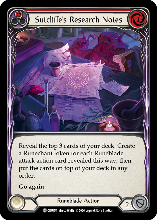 Sutcliffe's Research Notes (Red) [CRU154] (Crucible of War)  1st Edition Rainbow Foil | Card Merchant Takapuna