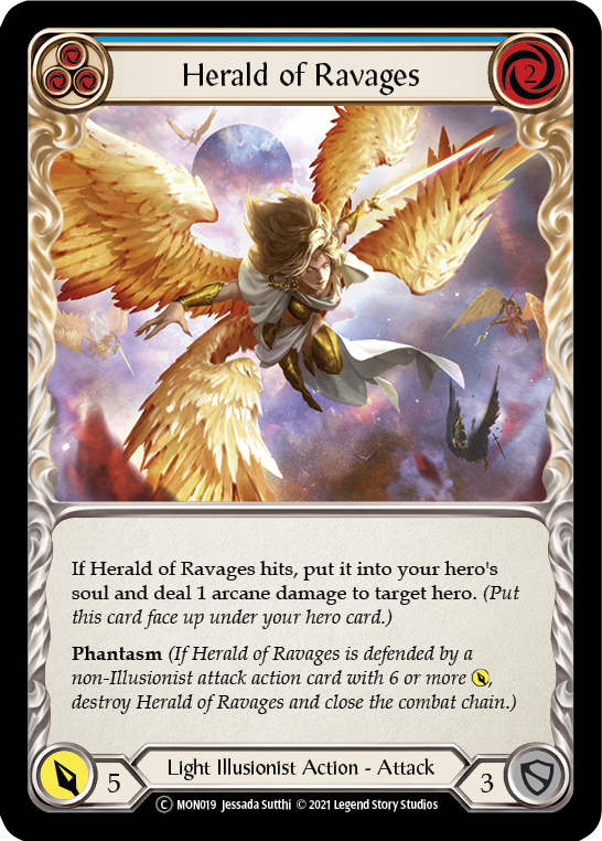 Herald of Ravages (Blue) [U-MON019-RF] (Monarch Unlimited)  Unlimited Rainbow Foil | Card Merchant Takapuna