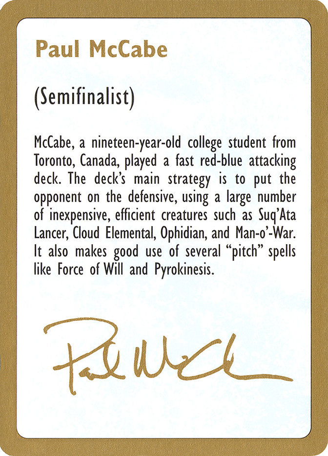 Paul McCabe Bio [World Championship Decks 1997] | Card Merchant Takapuna