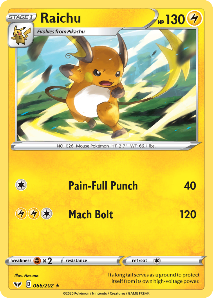 Raichu (066/202) [Sword & Shield: Base Set] | Card Merchant Takapuna