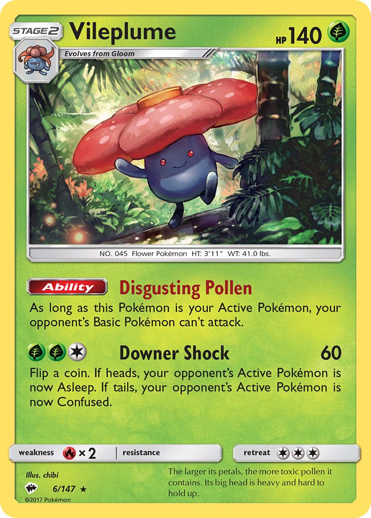 Vileplume (6/147) (Prerelease Kit Exclusive) (Theme Deck Exclusive) [Sun & Moon: Burning Shadows] | Card Merchant Takapuna