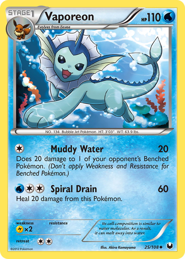 Vaporeon (25/108) [Black & White: Dark Explorers] | Card Merchant Takapuna