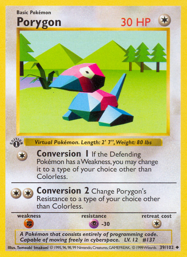 Porygon (39/102) (Shadowless) [Base Set 1st Edition] | Card Merchant Takapuna