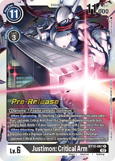 Justimon: Critical Arm [BT10-067] [Xros Encounter Pre-Release Cards] | Card Merchant Takapuna