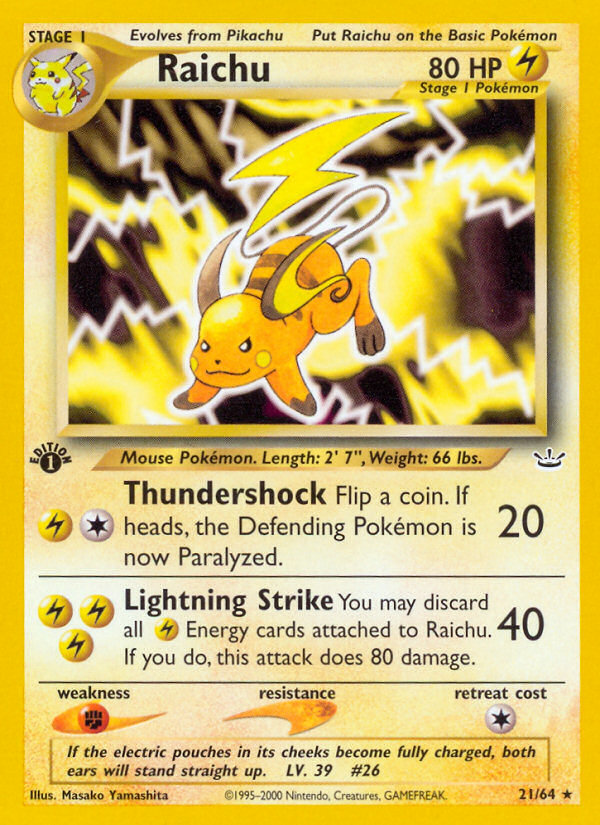 Raichu (21/64) [Neo Revelation 1st Edition] | Card Merchant Takapuna