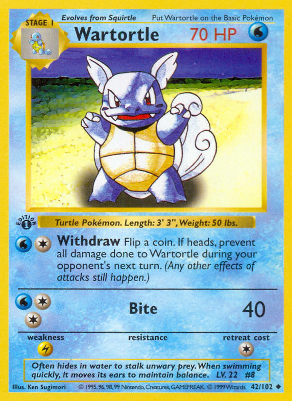 Wartortle (42/102) (Shadowless) [Base Set 1st Edition] | Card Merchant Takapuna