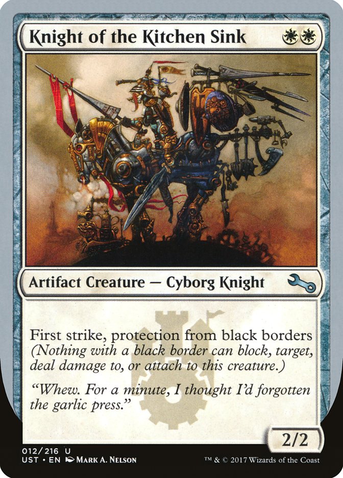 Knight of the Kitchen Sink ("protection from black border") [Unstable] | Card Merchant Takapuna