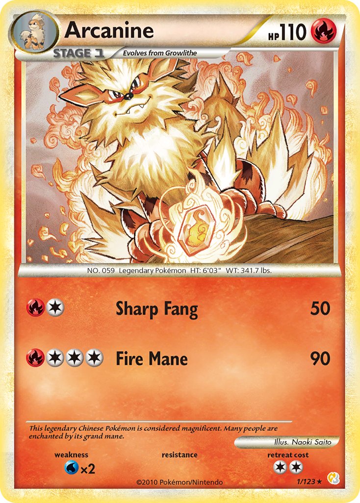 Arcanine (1/123) (Theme Deck Exclusive) [HeartGold & SoulSilver: Base Set] | Card Merchant Takapuna