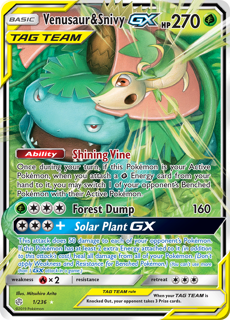 Venusaur & Snivy GX (1/236) [Sun & Moon: Cosmic Eclipse] | Card Merchant Takapuna