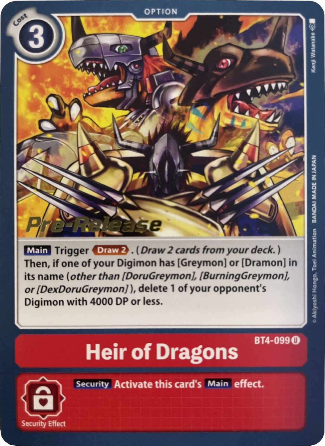 Heir of Dragons [BT4-099] [Great Legend Pre-Release Promos] | Card Merchant Takapuna