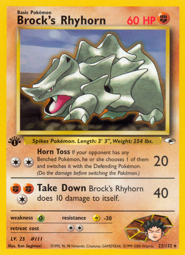 Brock's Rhyhorn (22/132) [Gym Heroes 1st Edition] | Card Merchant Takapuna