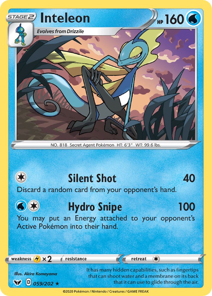 Inteleon (059/202) (Cracked Ice Holo) (Theme Deck Exclusive) [Sword & Shield: Base Set] | Card Merchant Takapuna