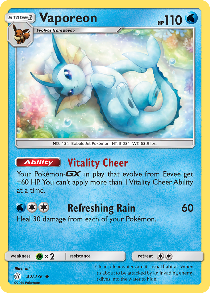 Vaporeon (42/236) [Sun & Moon: Cosmic Eclipse] | Card Merchant Takapuna