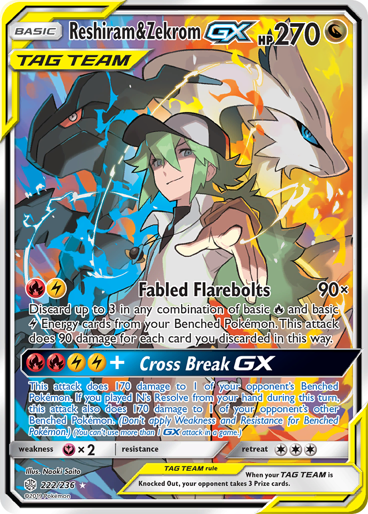 Reshiram & Zekrom GX (222/236) [Sun & Moon: Cosmic Eclipse] | Card Merchant Takapuna