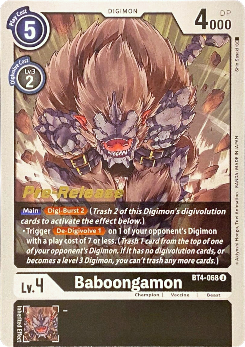 Baboongamon [BT4-068] [Great Legend Pre-Release Promos] | Card Merchant Takapuna