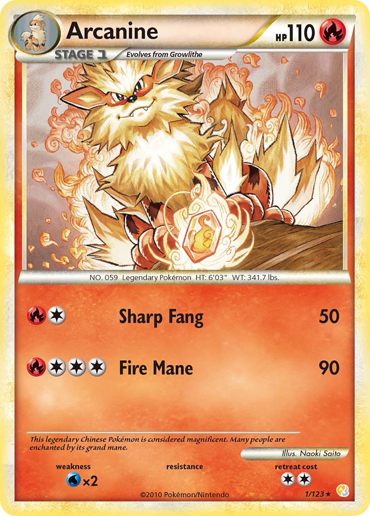 Arcanine (1/123) [HeartGold & SoulSilver: Base Set] | Card Merchant Takapuna