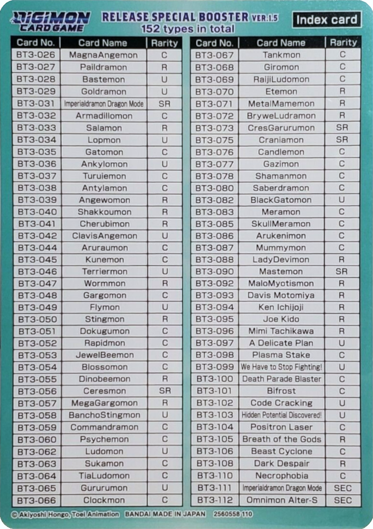 Release Special Booster Ver.1.5 Index Card (Player 2) [Release Special Booster Ver.1.5] | Card Merchant Takapuna