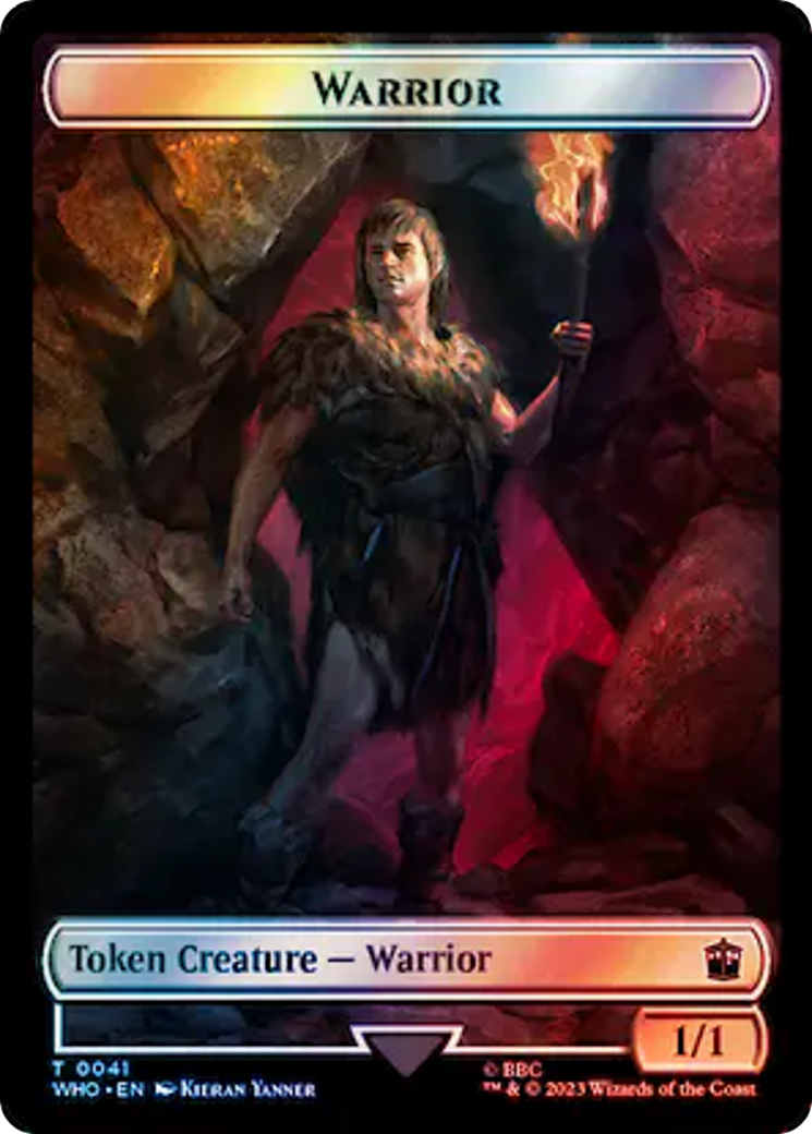 Warrior // Dinosaur Double-Sided Token (Surge Foil) [Doctor Who Tokens] | Card Merchant Takapuna