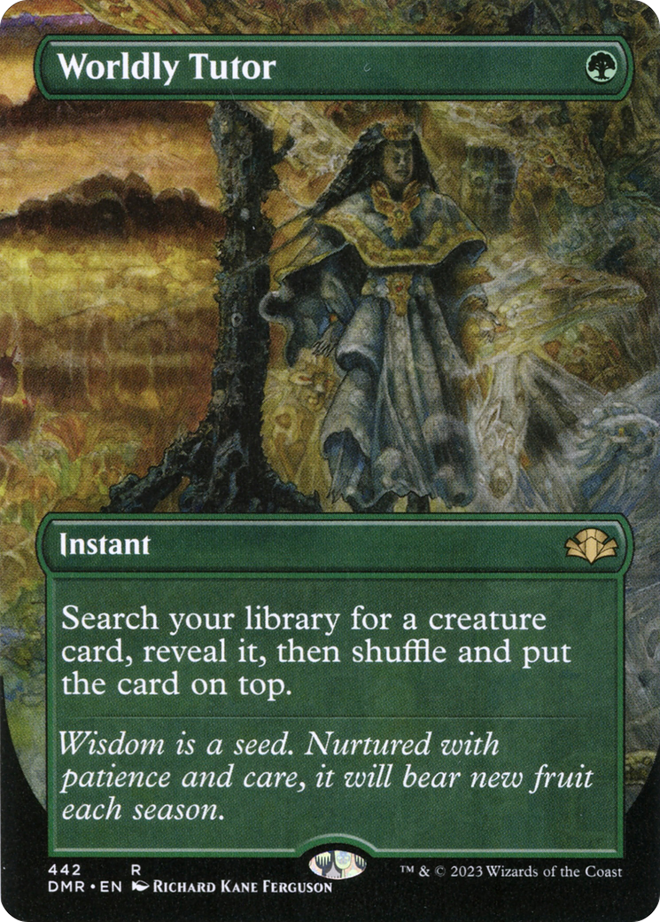 Worldly Tutor (Borderless Alternate Art) [Dominaria Remastered] | Card Merchant Takapuna