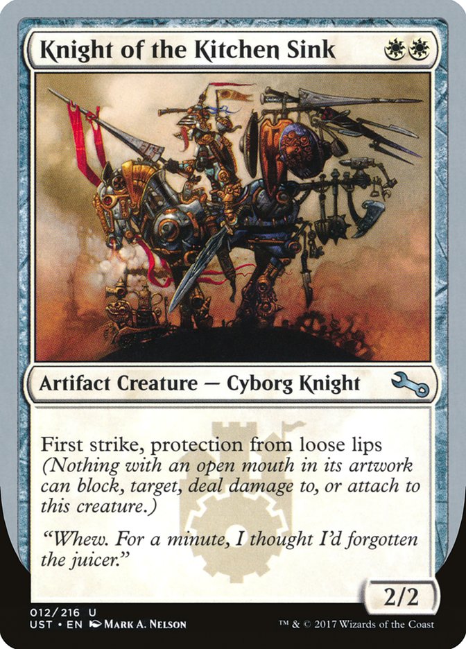 Knight of the Kitchen Sink ("protection from loose lips") [Unstable] | Card Merchant Takapuna