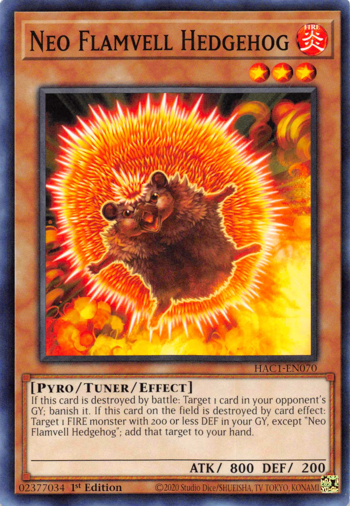 Neo Flamvell Hedgehog [HAC1-EN070] Common | Card Merchant Takapuna