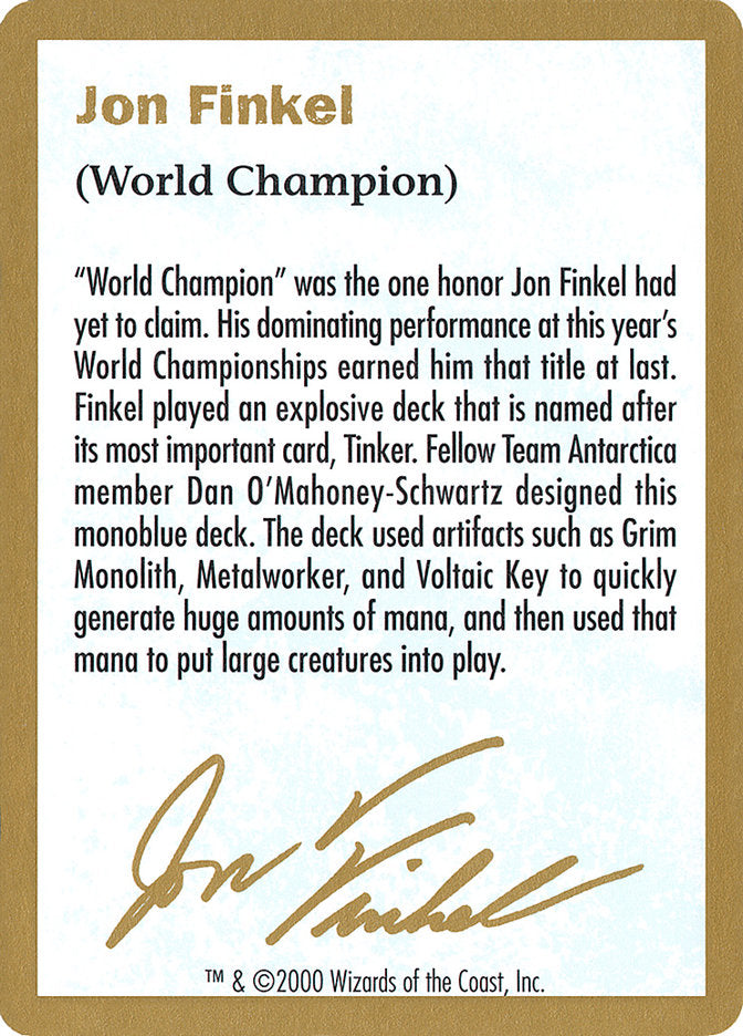 Jon Finkel Bio [World Championship Decks 2000] | Card Merchant Takapuna