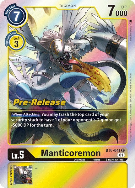 Manticoremon [BT6-041] [Double Diamond Pre-Release Cards] | Card Merchant Takapuna